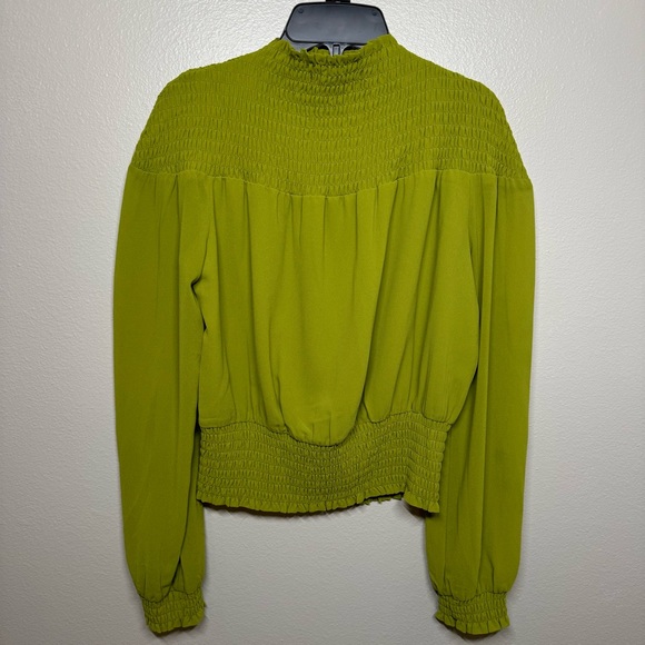 NAKED ZEBRA Long Sleeve Mock Neck Blouse Lime Green Women’s Size Medium - Picture 2 of 6